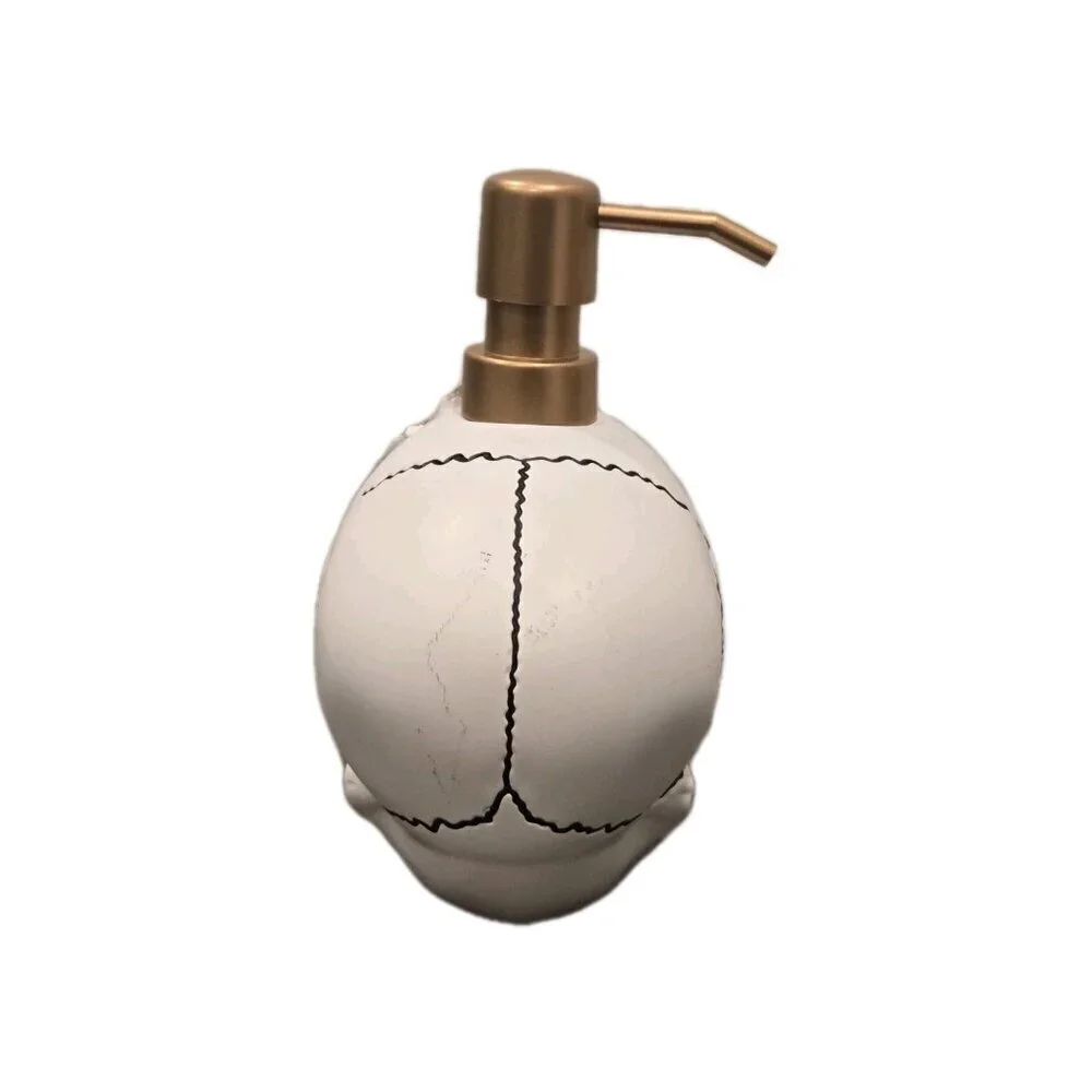 New White Skull W/ Gold Butterflies Halloween Soap Dispenser Spooky Decoration